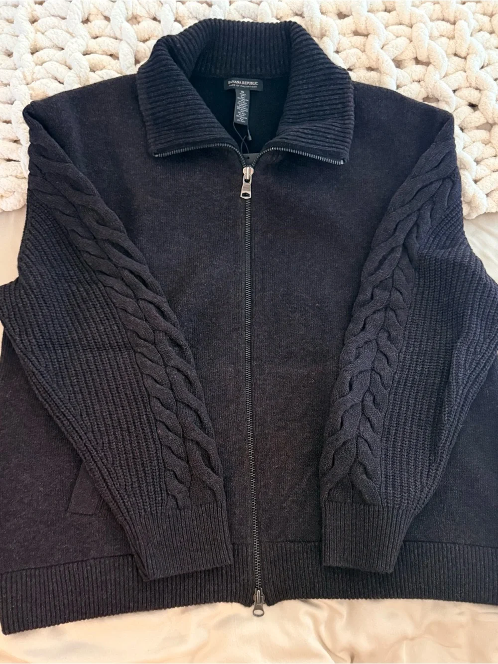 Banana Republic Italian Merino Wool Blend Full Zip Sweater XL NWT